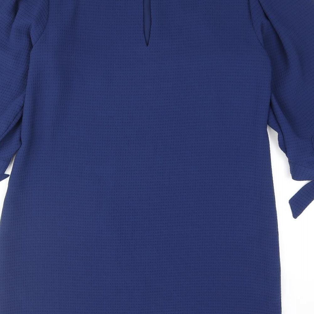 H&M Womens Blue Polyester Shift Size 6 Round Neck Button - Bow