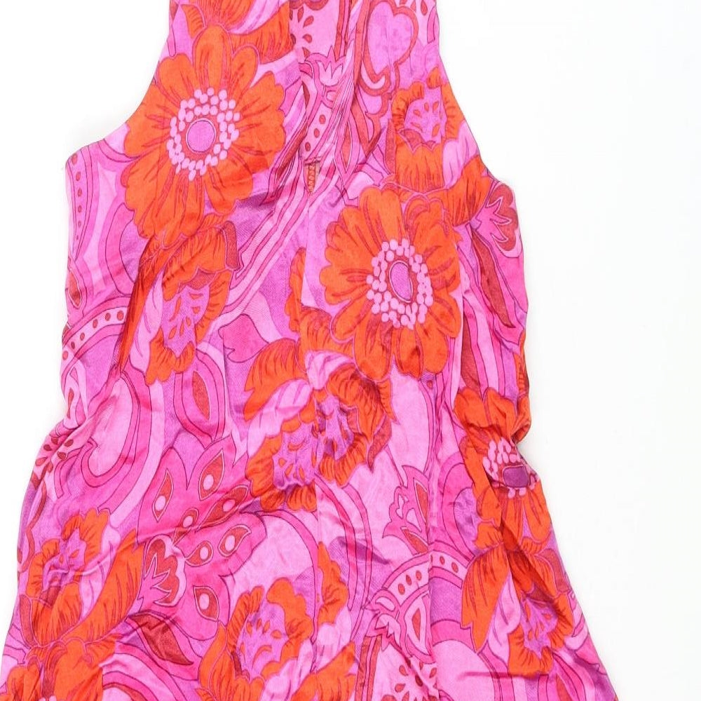 Topshop Womens Multicoloured Geometric Viscose Mini Size 6 Scoop Neck Tie - Drawstring Ring Floral Print
