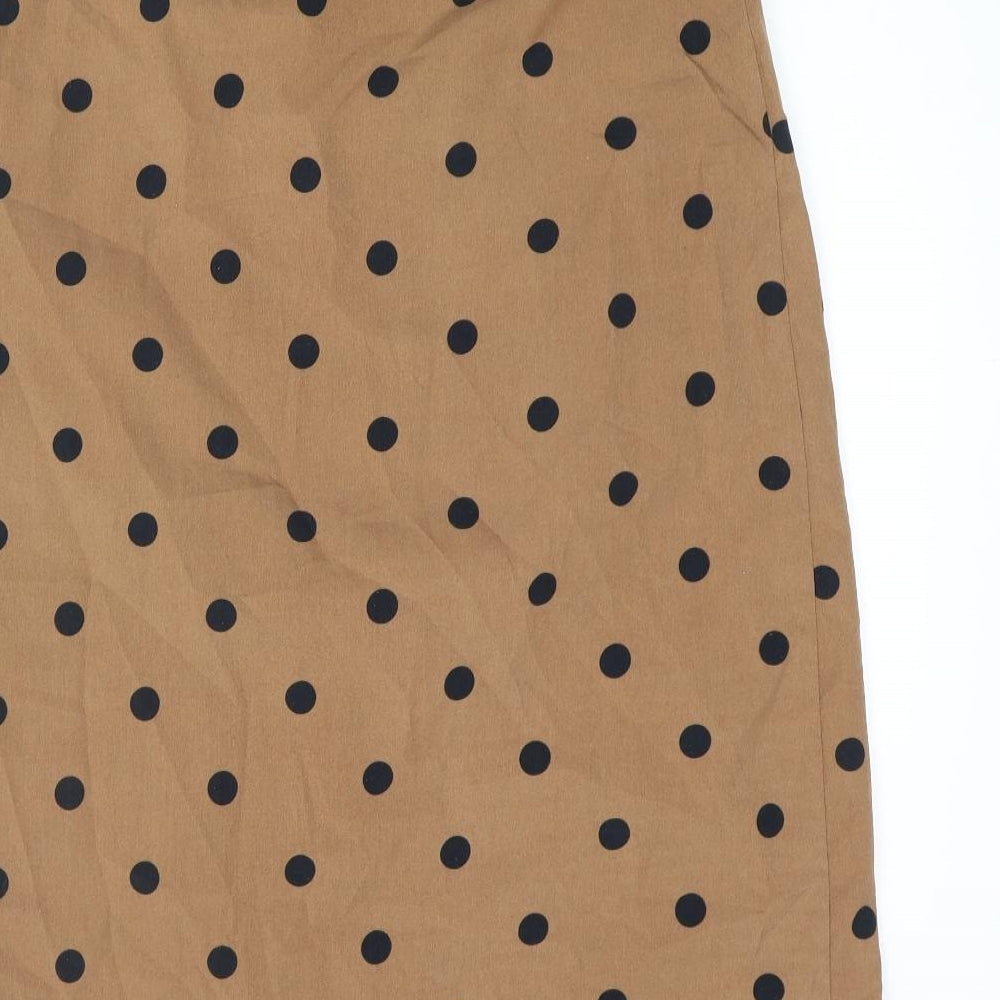 ICHI Womens Brown Polka Dot Polyester A-Line Skirt Size 8 Zip - Belted