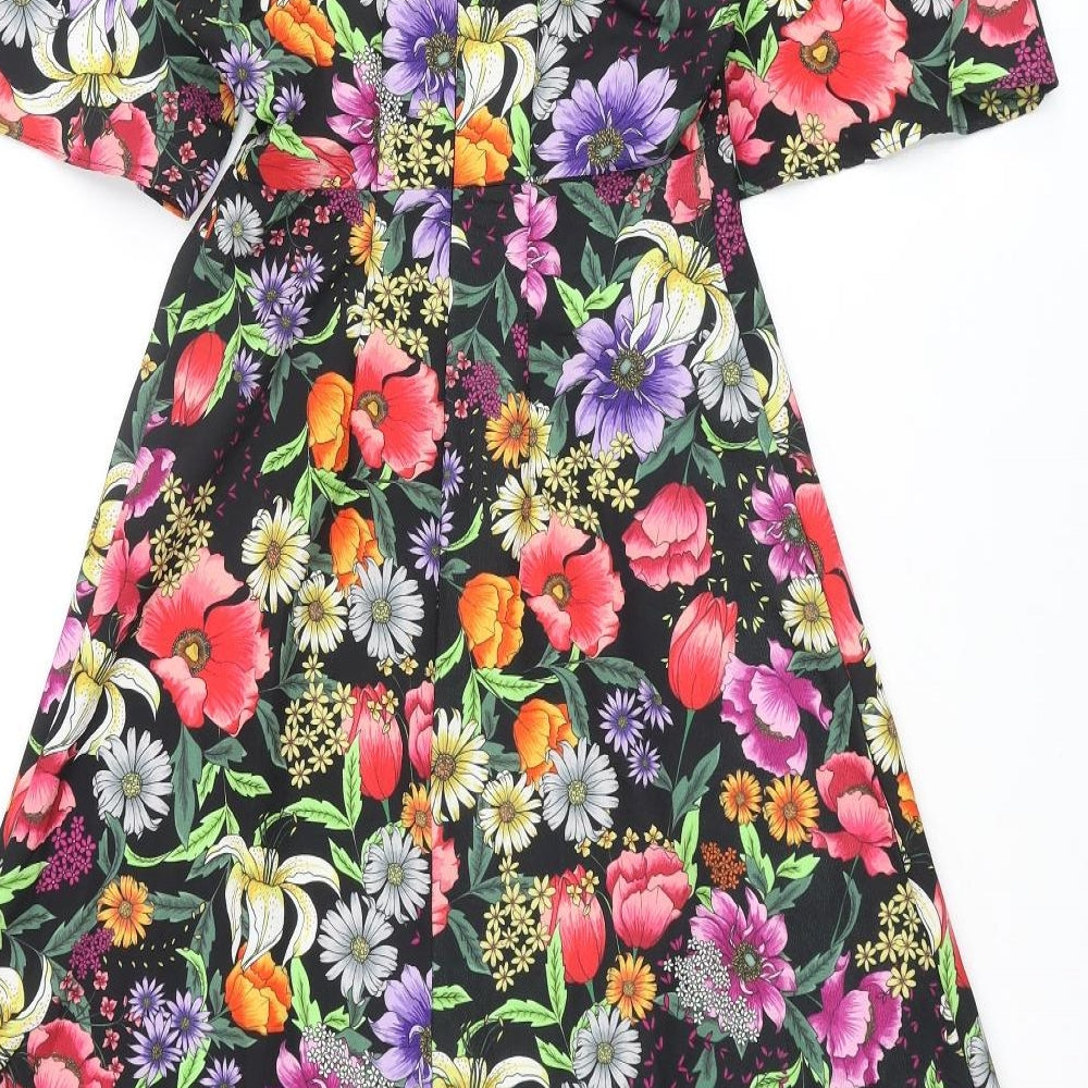 Dorothy Perkins Womens Multicoloured Floral Polyester A-Line Size 8 Round Neck Zip