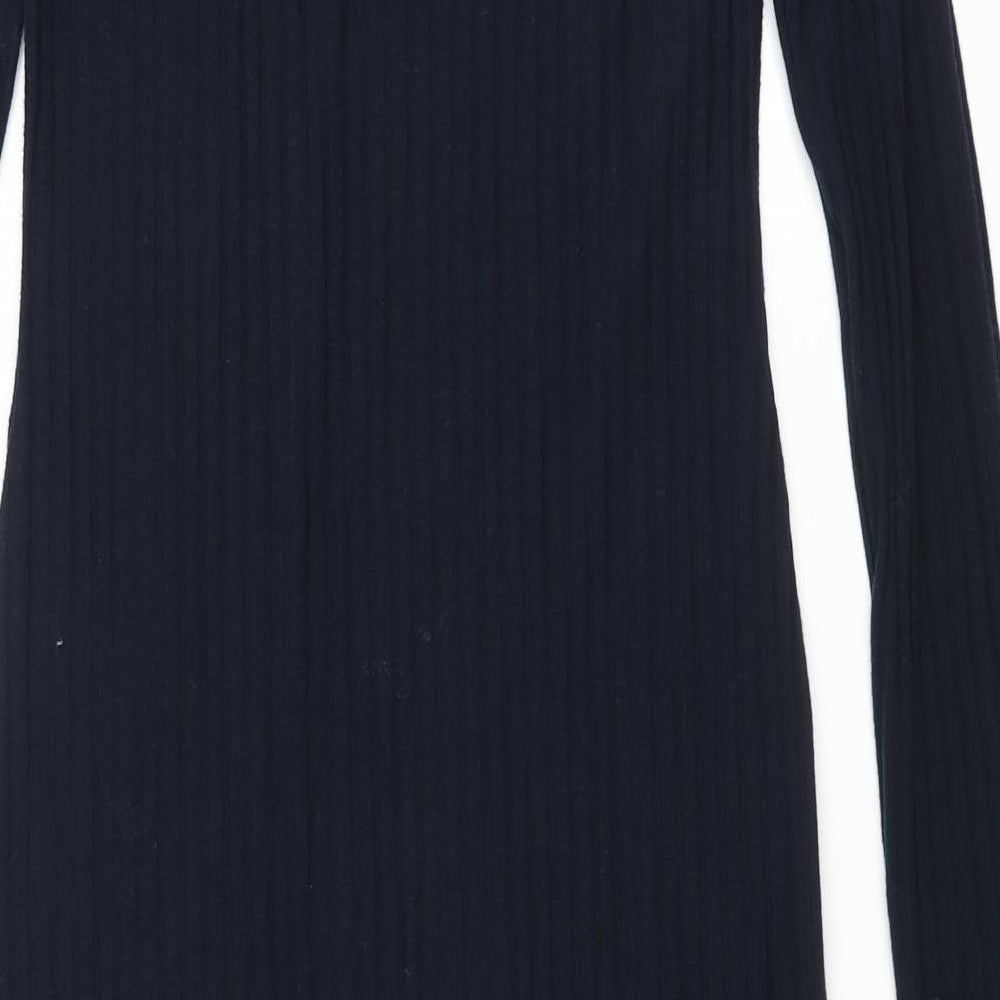 Marks & Spencer Womens Blue Polyester Pencil Dress Size 8 Round Neck Pullover
