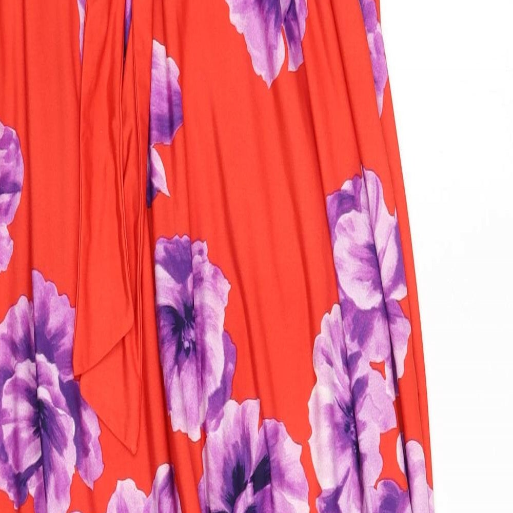 Debut Womens Red Floral Polyester Maxi Size 6 Off the Shoulder Zip - Tie Detail