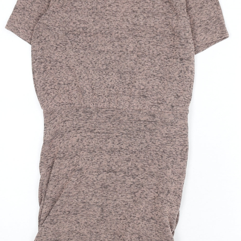 Zara Womens Pink Polyester Mini Size S V-Neck Pullover - Ruched Side