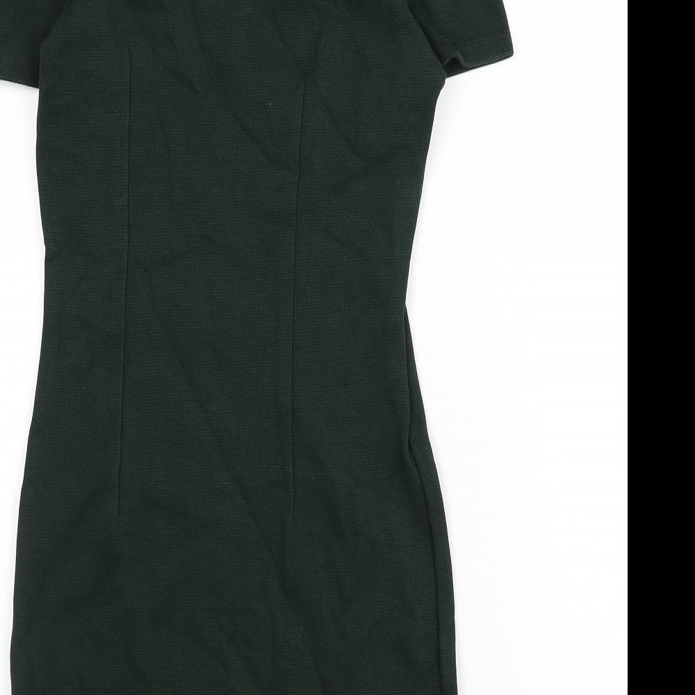 Zara Womens Green Cotton Pencil Dress Size XS Round Neck Zip
