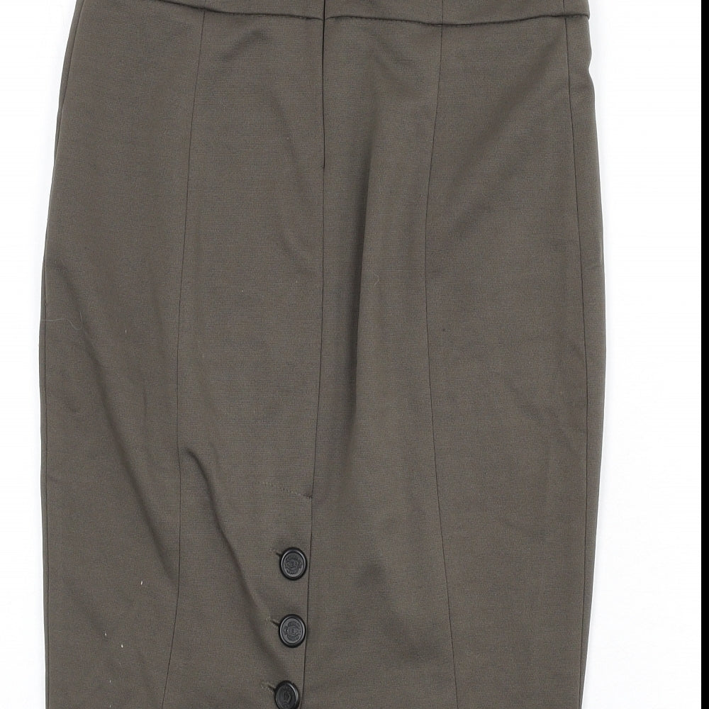 Zara Womens Green Polyester Straight & Pencil Skirt Size S Zip
