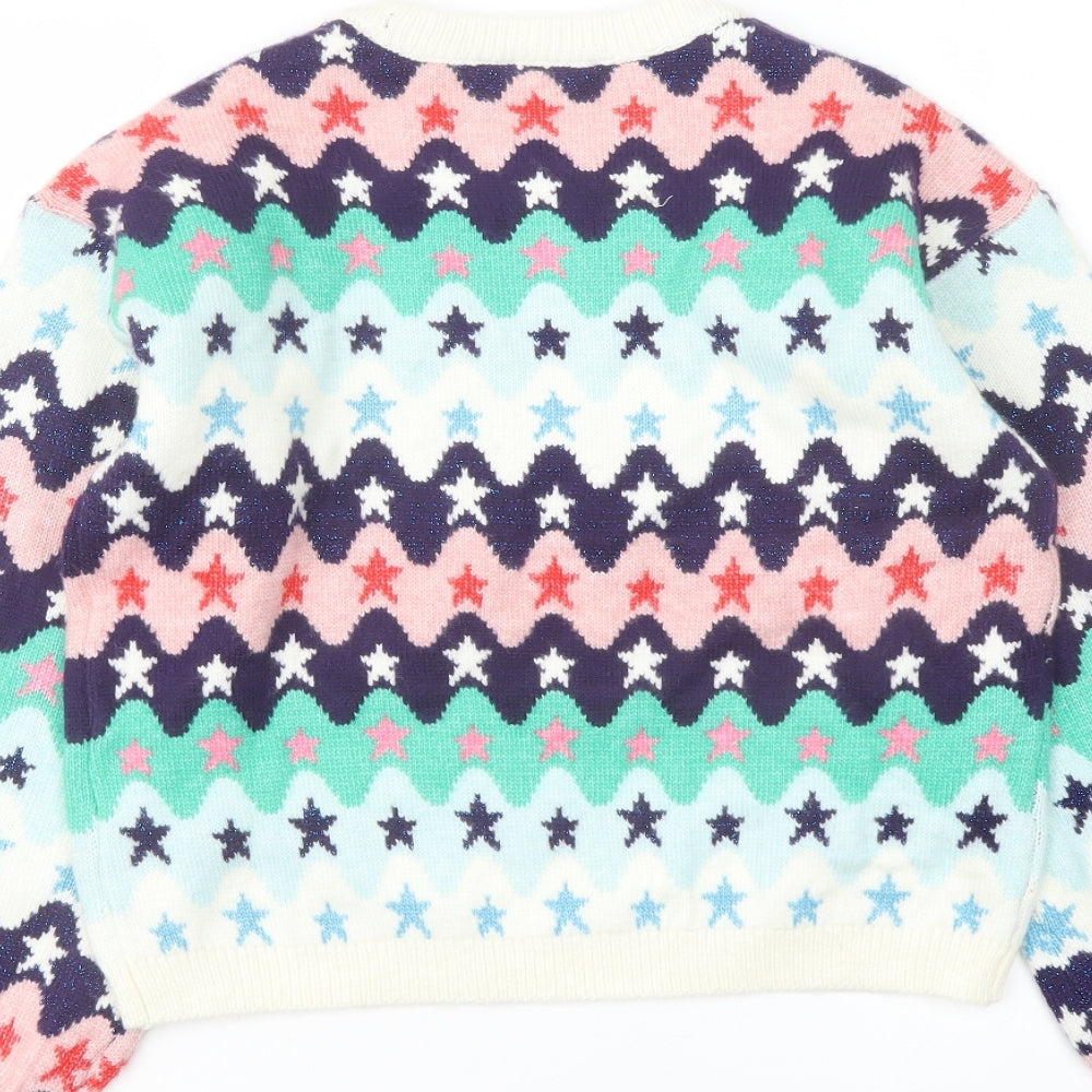 Marks & Spencer Girls Multicoloured Crew Neck Geometric Polyester Pullover Jumper Size 13-14 Years Pullover