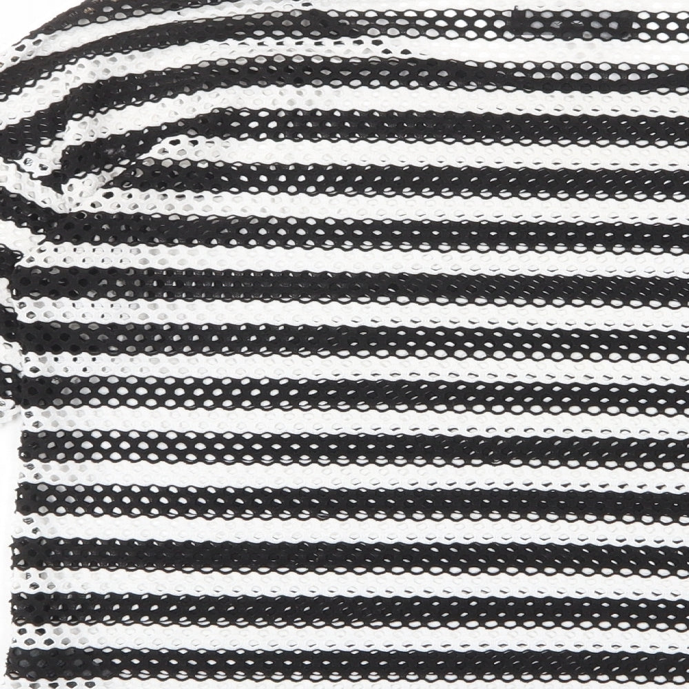 NEXT Womens White Striped Polyester Basic T-Shirt Size 12 Crew Neck