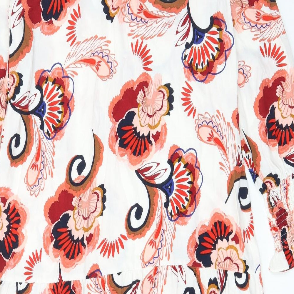 Marks & Spencer Womens Red Floral Viscose A-Line Size M Crew Neck Button - Embroided