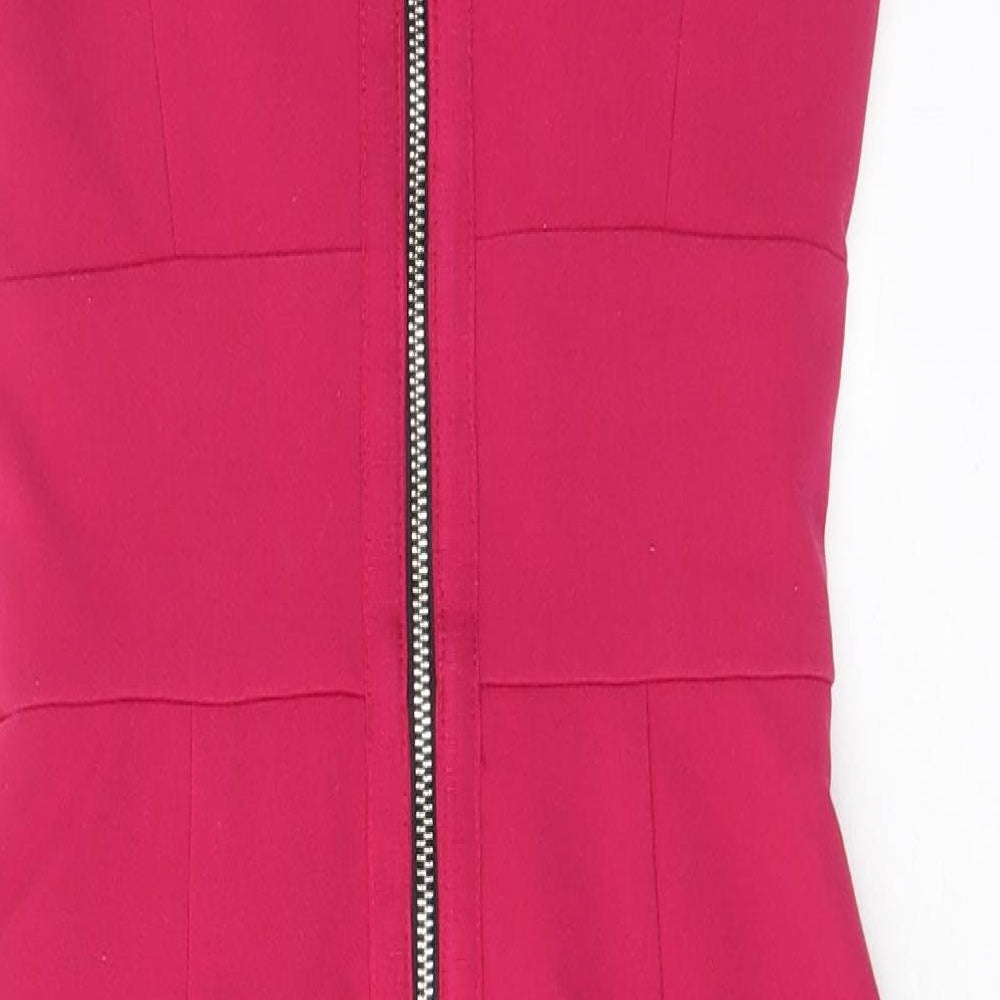 Warehouse Womens Pink Polyester Pencil Dress Size 6 V-Neck Zip - Pleated