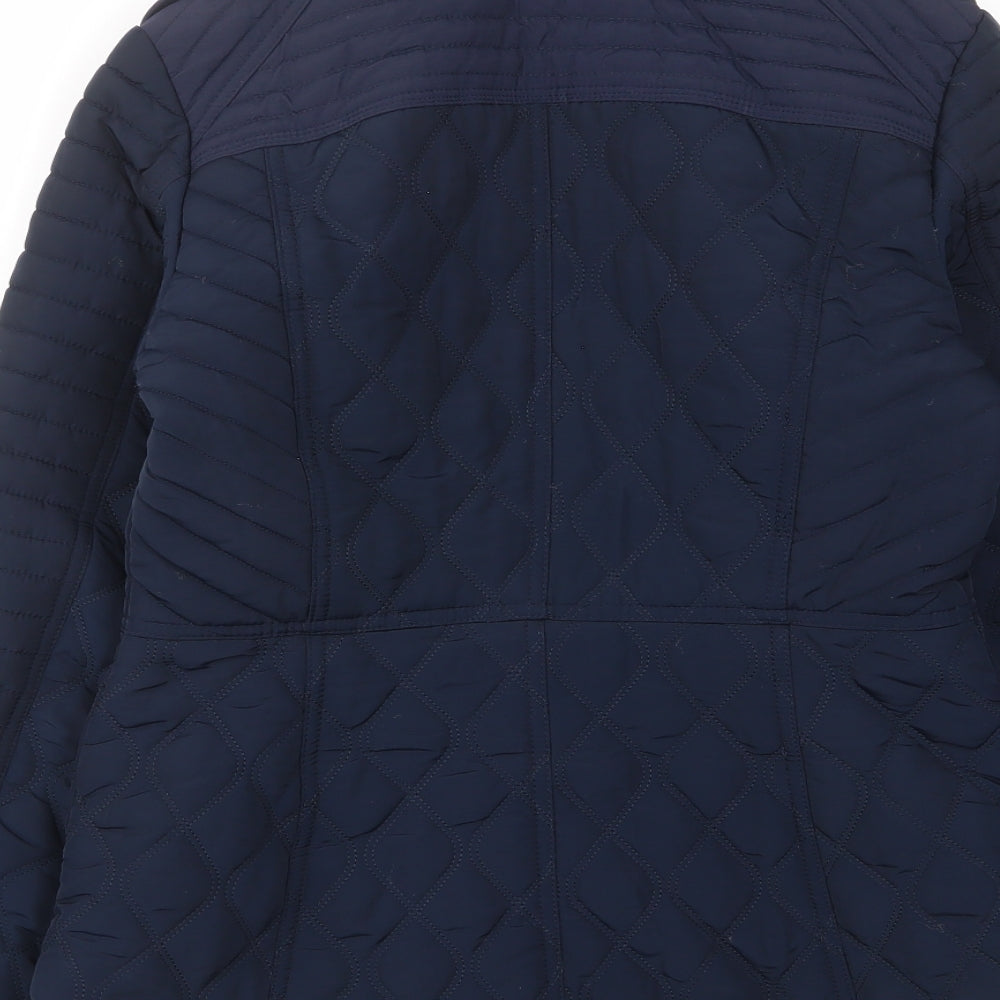 NEXT Womens Blue Quilted Coat Size 10 Zip - Zip Pockets, Buckle