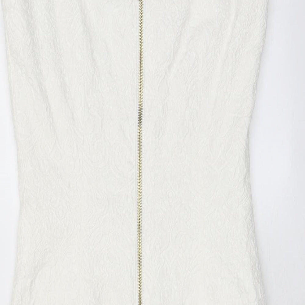 H&M Womens White Cotton A-Line Size 8 Boat Neck Zip