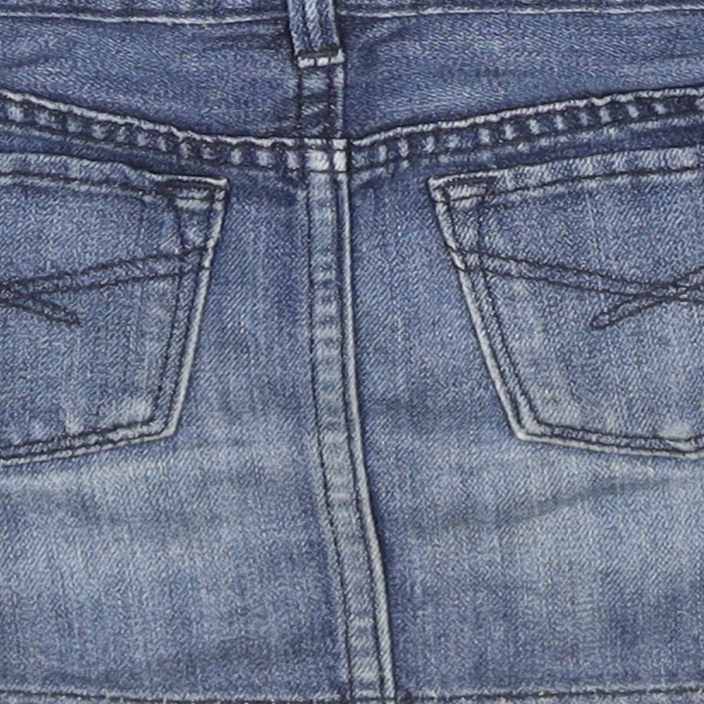 Gap Girls Blue Cotton Mini Skirt Size 4 Years Regular Zip