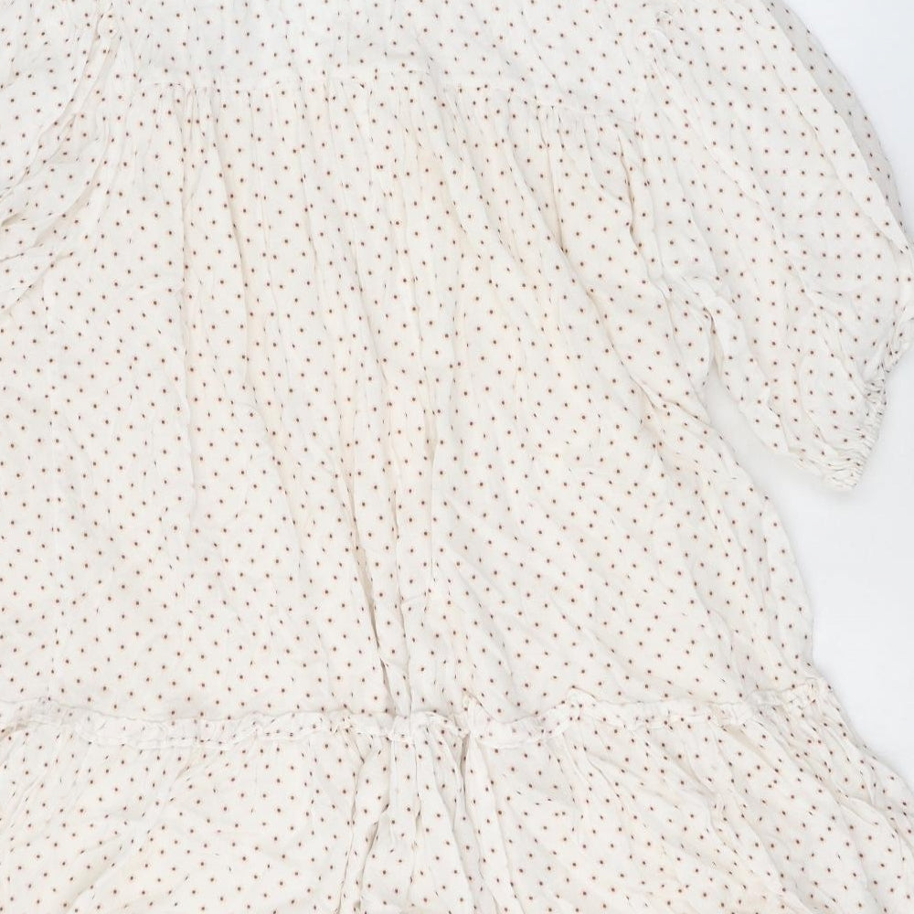 Zara Womens Ivory Polka Dot Polyester Shirt Dress Size XS Collared Button