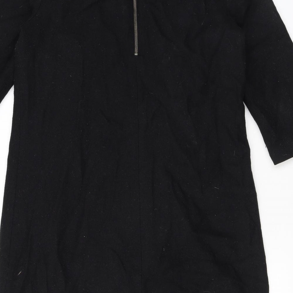 Mango Womens Black Polyester A-Line Size L Round Neck Zip