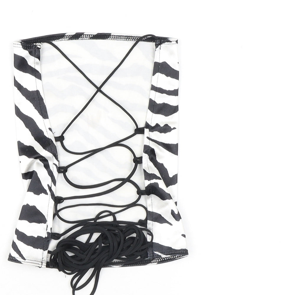 Motel Rocks Womens White Animal Print Polyester Cropped Tank Size L Off the Shoulder - Zebra Print Open Back