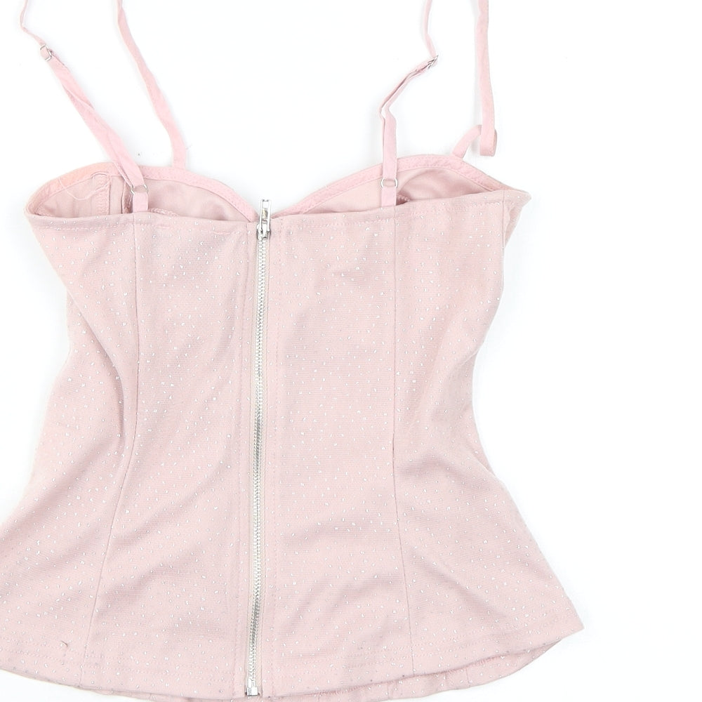 PRETTYLITTLETHING Womens Pink Polyamide Basic Tank Size 8 Sweetheart - Sparkle, Boning