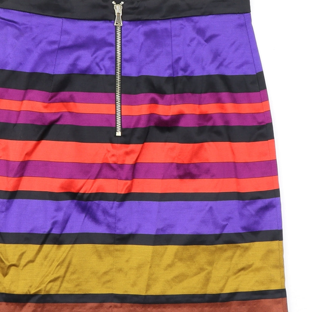 River Island Womens Multicoloured Striped Viscose A-Line Skirt Size 8 Zip