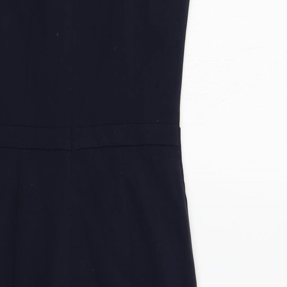 Marks & Spencer Womens Blue Polyester Pencil Dress Size 8 Boat Neck Zip