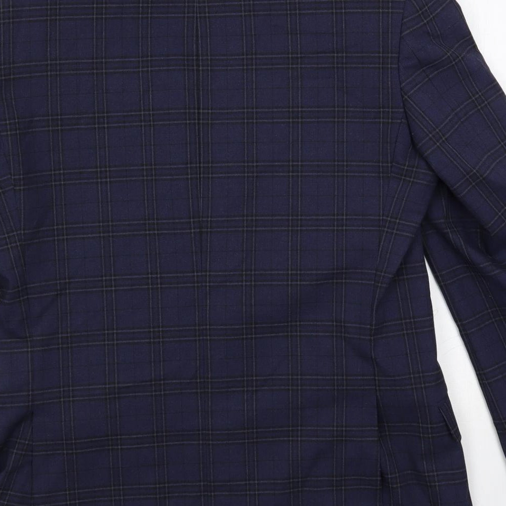 Marks & Spencer Mens Blue Plaid Polyester Jacket Suit Jacket Size 38 Regular