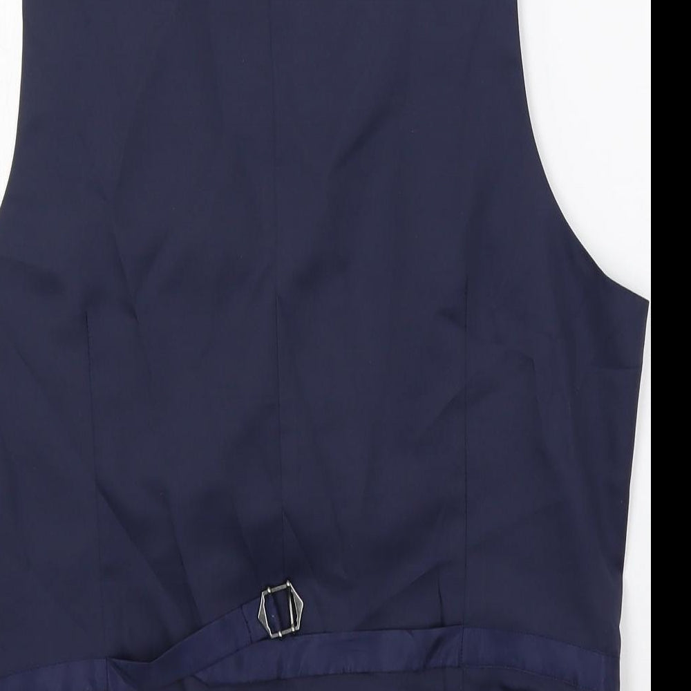 Marks & Spencer Mens Blue Plaid Polyester Jacket Suit Waistcoat Size 36 Regular
