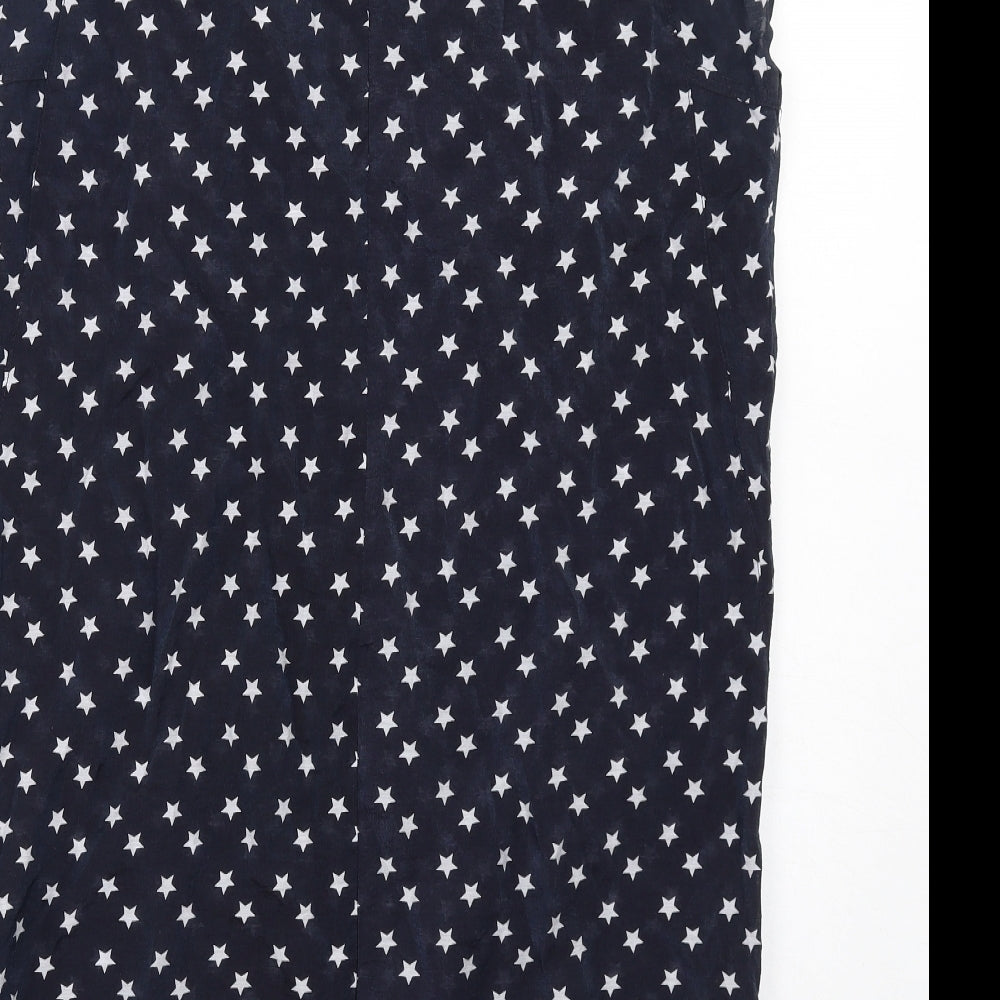 VERO MODA Womens Blue Geometric Cotton A-Line Size M Round Neck Button - Star Print
