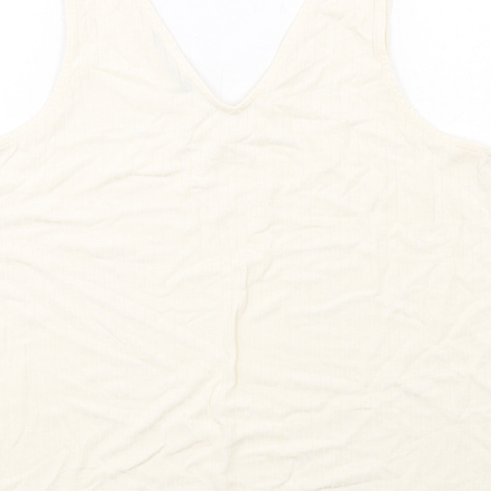 Marks & Spencer Womens Ivory Viscose Basic Tank Size 14 V-Neck