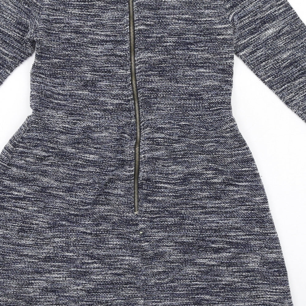 Topshop Womens Blue Cotton Fit & Flare Size 10 Round Neck Zip