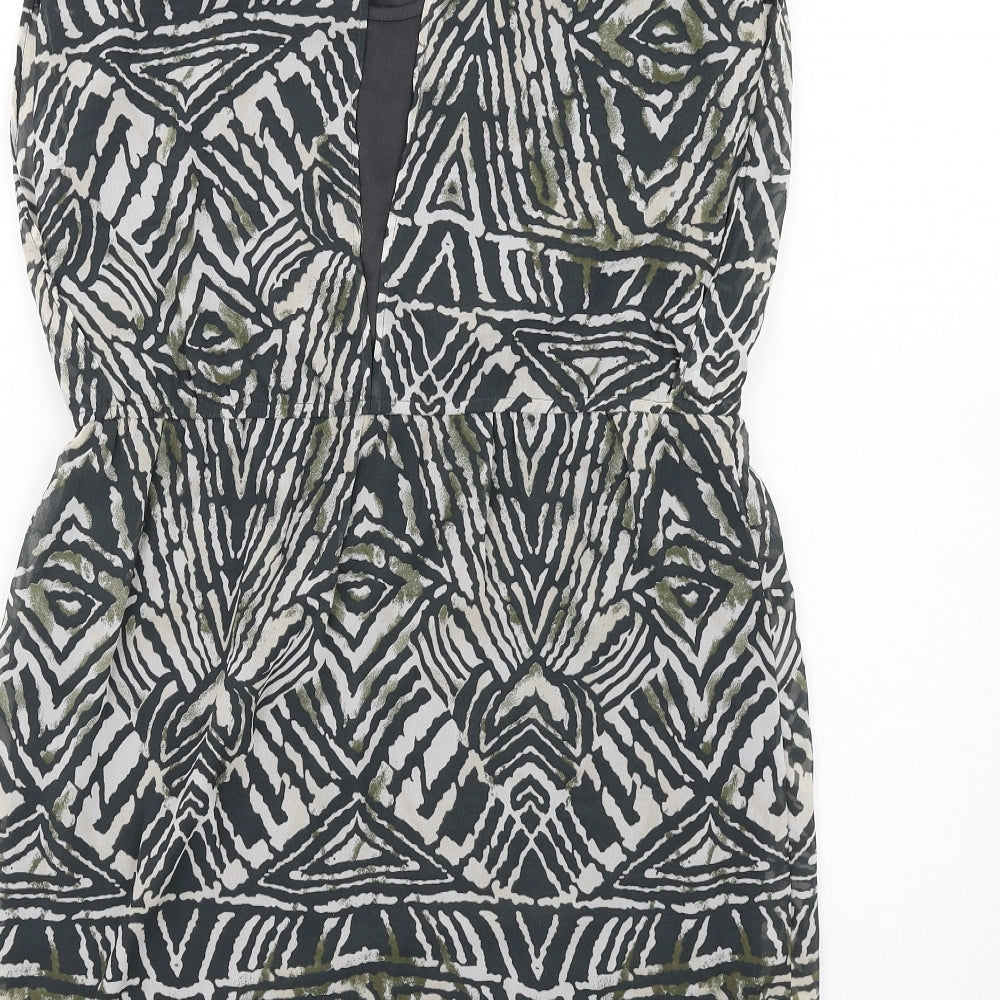VILA Womens Grey Geometric Polyester A-Line Size M V-Neck Button