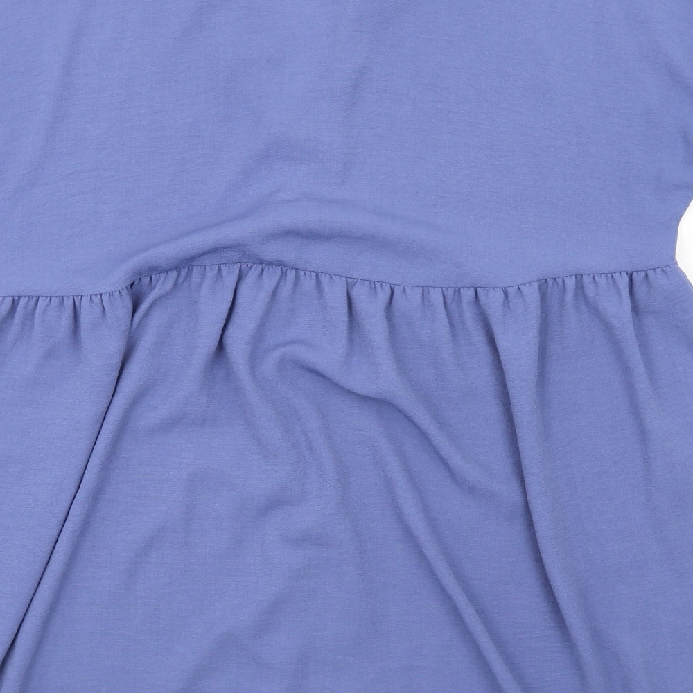 New Look Womens Blue Polyester Fit & Flare Size 12 V-Neck Button