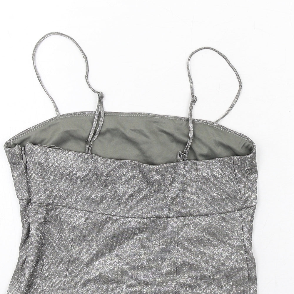 Sparkle & Fade Womens Silver Polyester Camisole T-Shirt Size S Square Neck
