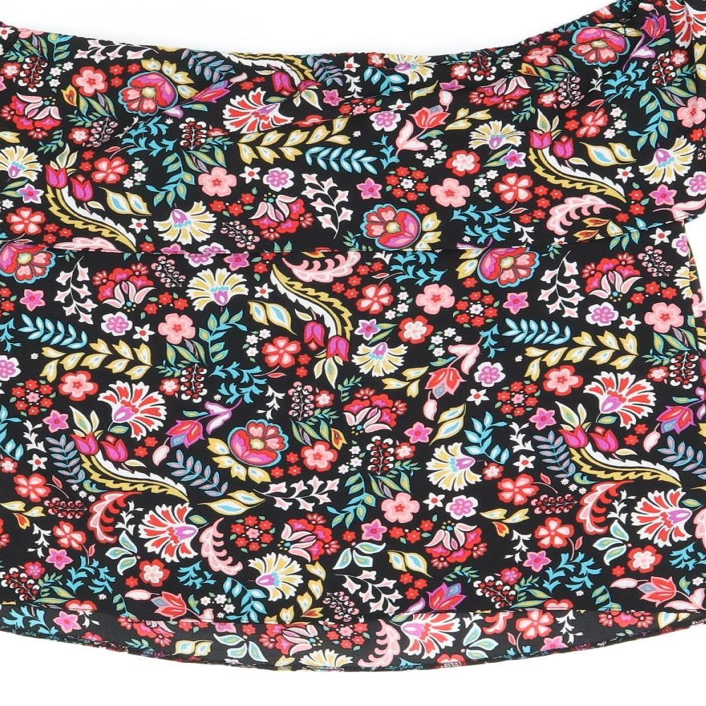 Dorothy Perkins Womens Black Floral Polyester Basic T-Shirt Size 8 Off the Shoulder