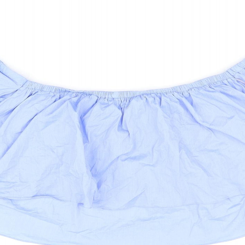 IVIVI Womens Blue Cotton Cropped T-Shirt Size M Off the Shoulder