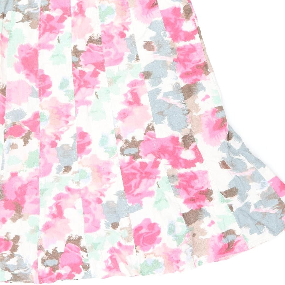 EWM Womens White Floral Linen Flare Skirt Size 14 Zip