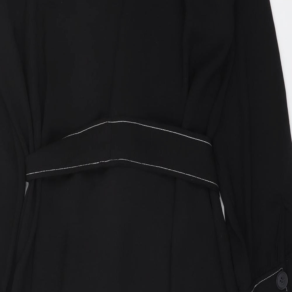 Red Herring Womens Black Polyester Shirt Dress Size 8 V-Neck Button