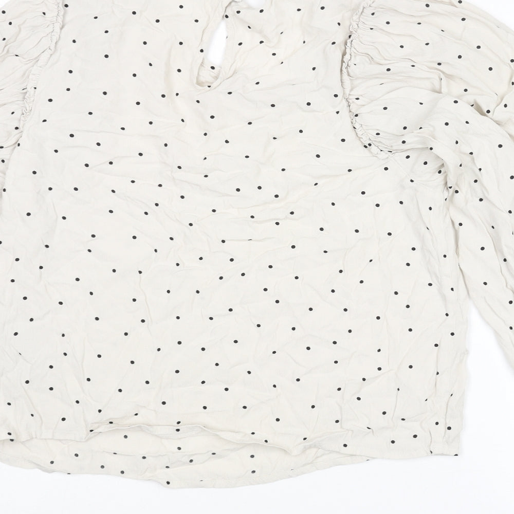 Selected Femme Womens Beige Polka Dot Viscose Basic Blouse Size 8 Round Neck