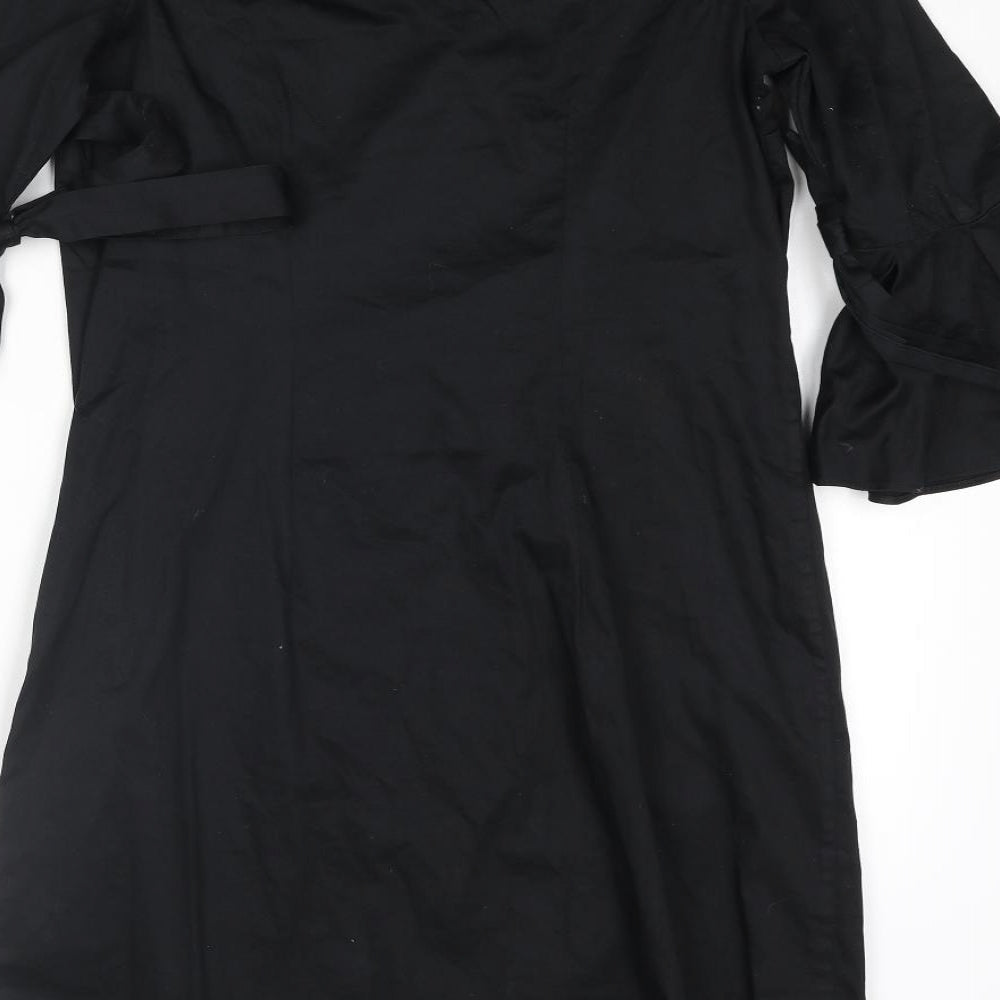 H&M Womens Black Polyester Shift Size 6 Off the Shoulder Pullover - Bow
