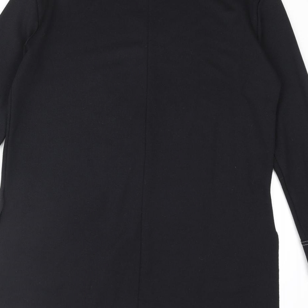Zara Womens Black Polyester Basic Blouse Size M Mock Neck - Cuff Detail Side Slits