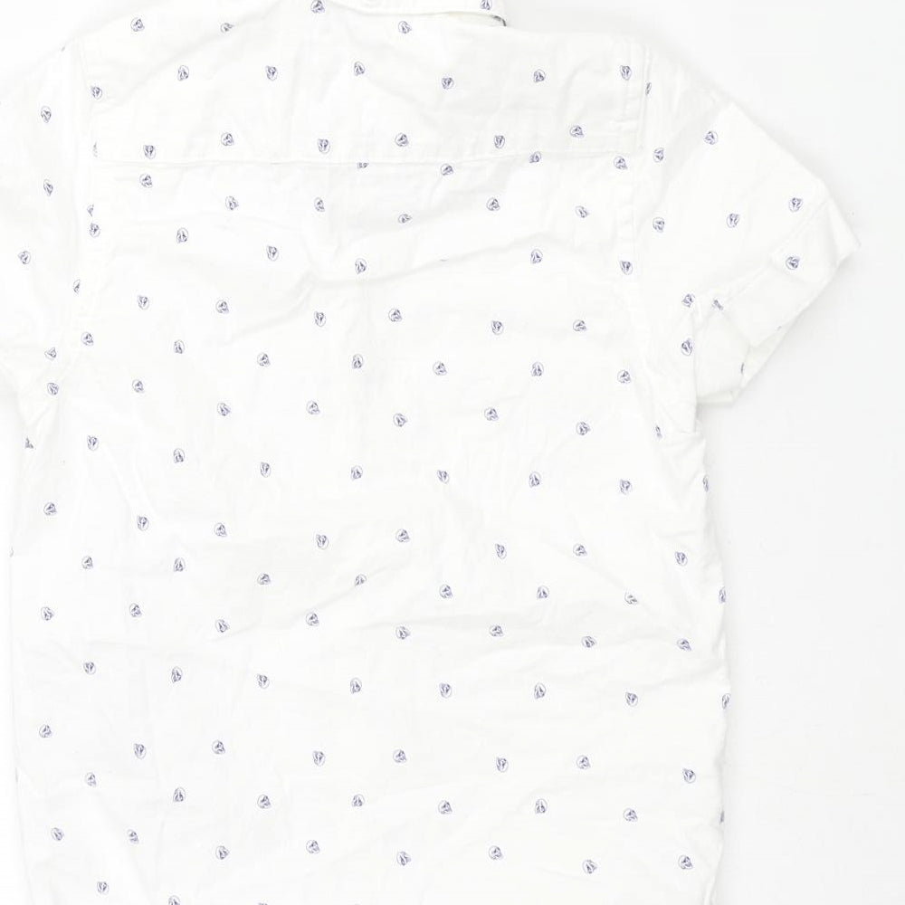 Next Boys White Geometric Cotton Basic Button-Up Size 4 Years Collared Button - Skull Pattern