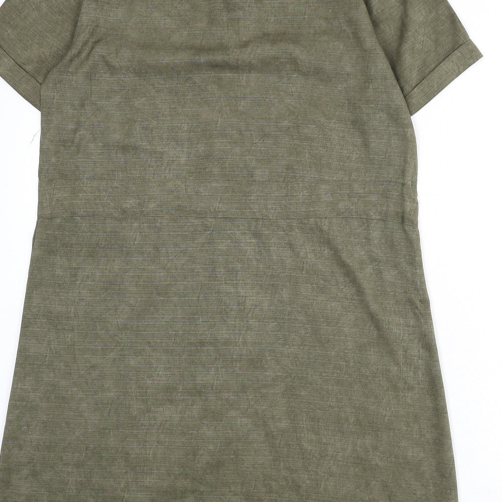 Blue Vanilla Womens Green Polyester A-Line Size 12 Collared Button