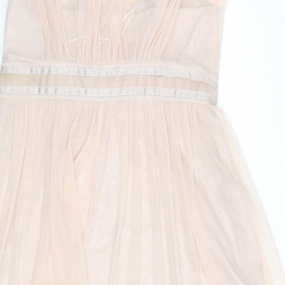 Debut Womens Pink Polyester A-Line Size 16 Round Neck Zip - Mesh Overlay