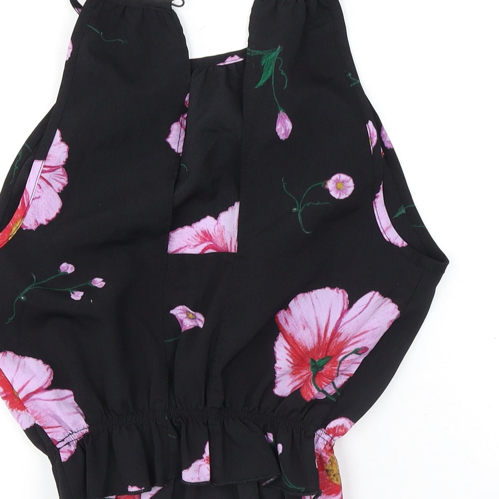 Terranova Womens Black Floral Polyester Cropped Tank Size XS Halter
