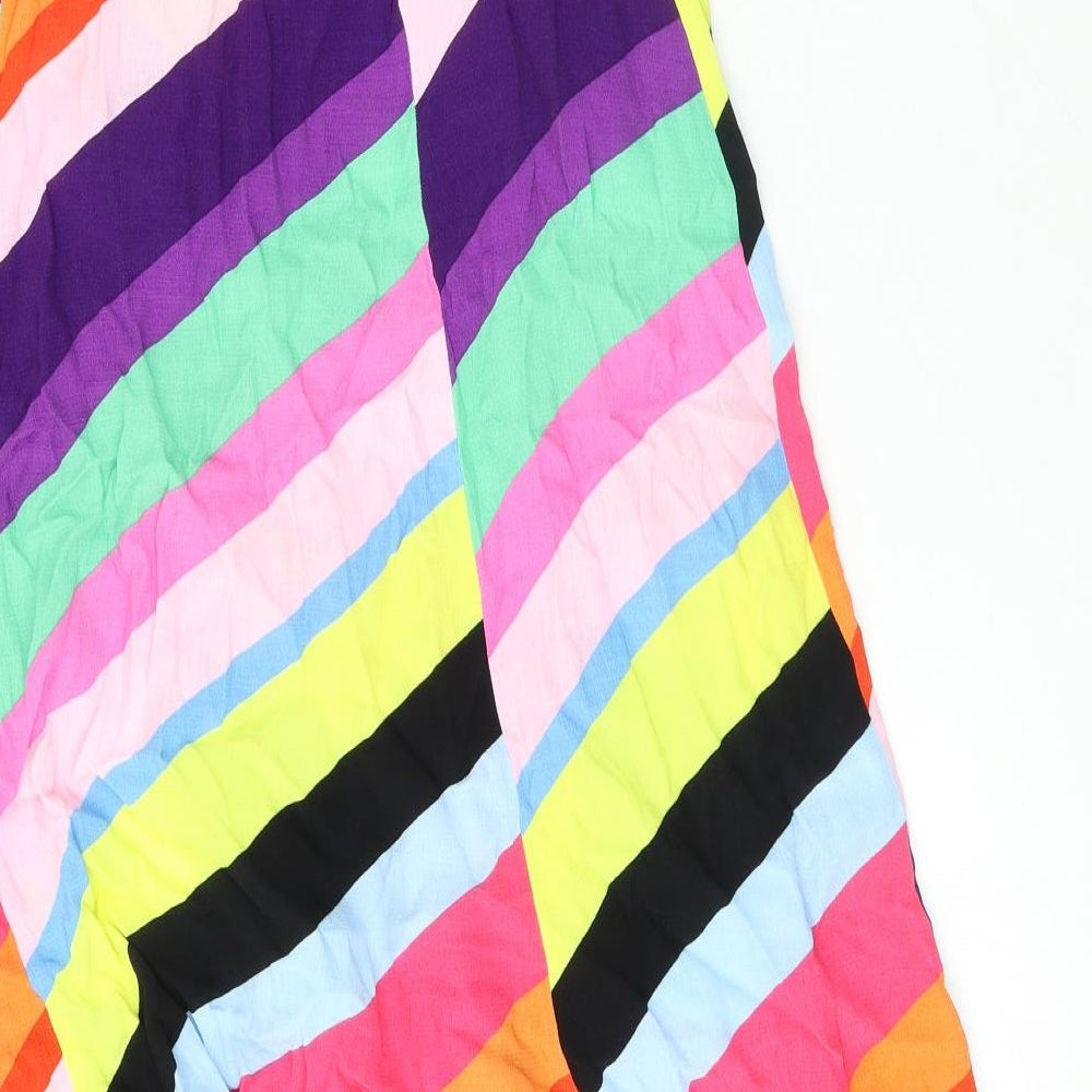 Topshop Womens Multicoloured Striped Viscose Swing Skirt Size 10 Zip