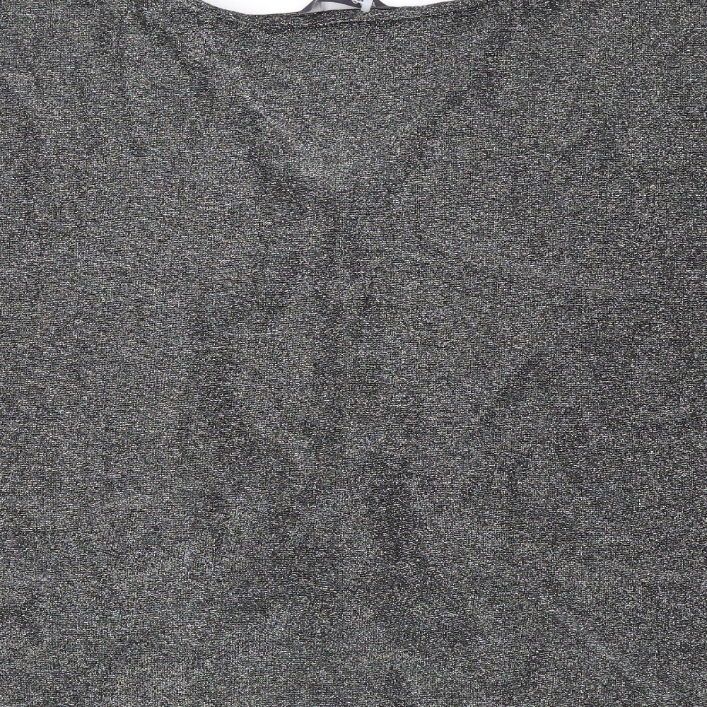 Marks & Spencer Womens Silver Polyamide Basic T-Shirt Size L V-Neck - Twist Detail