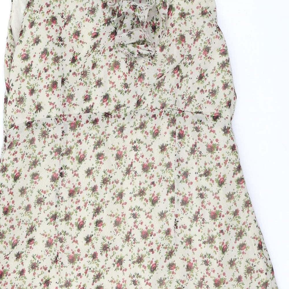 Madam Rage Womens Beige Floral Polyester Mini Size 12 V-Neck Zip