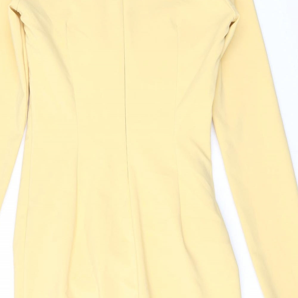 Zara Womens Yellow Polyester Mini Size S V-Neck Zip - Keyhole Neck