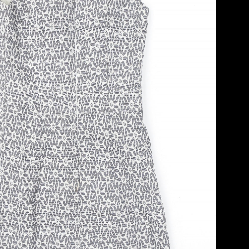 Miss Selfridge Womens Grey Floral Polyester A-Line Size 8 Round Neck Zip
