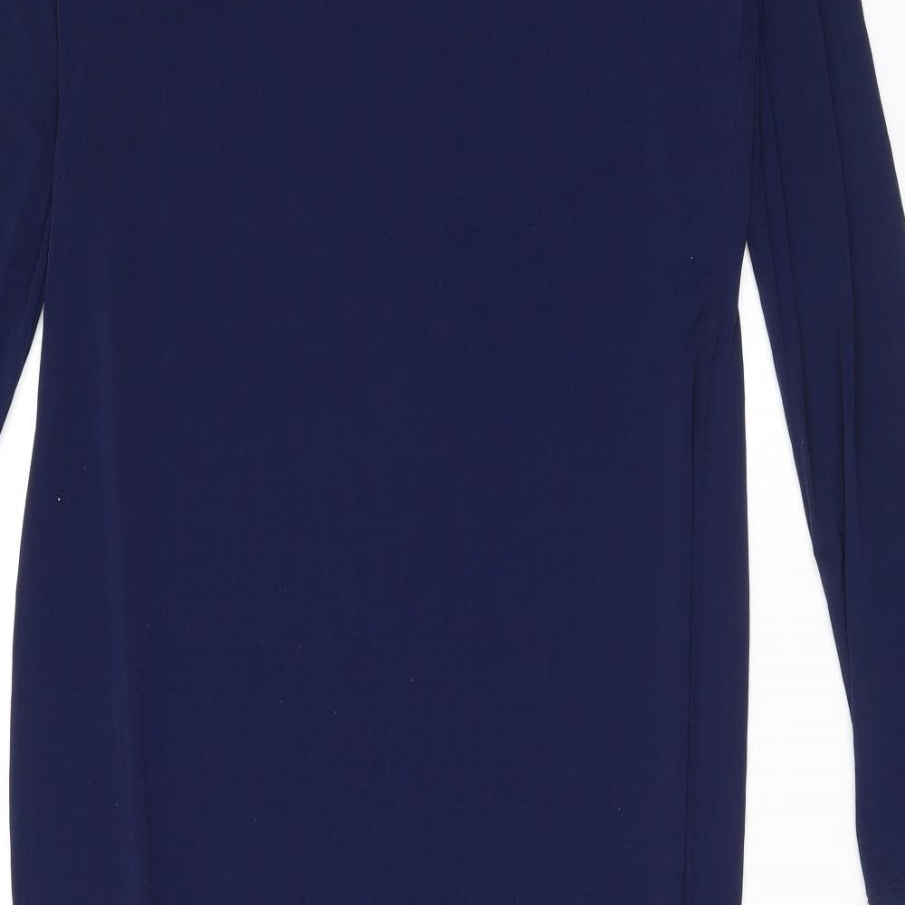 Flounce Womens Blue Viscose A-Line Size 14 Round Neck Pullover