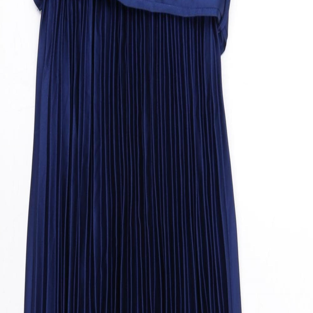New Look Womens Blue Polyester A-Line Size 6 V-Neck Pullover - Pleated