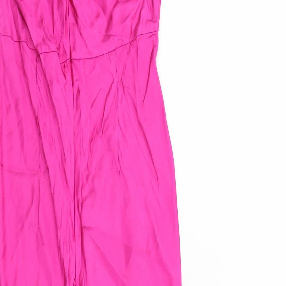 Zara Womens Pink Viscose Maxi Size M Cowl Neck Zip