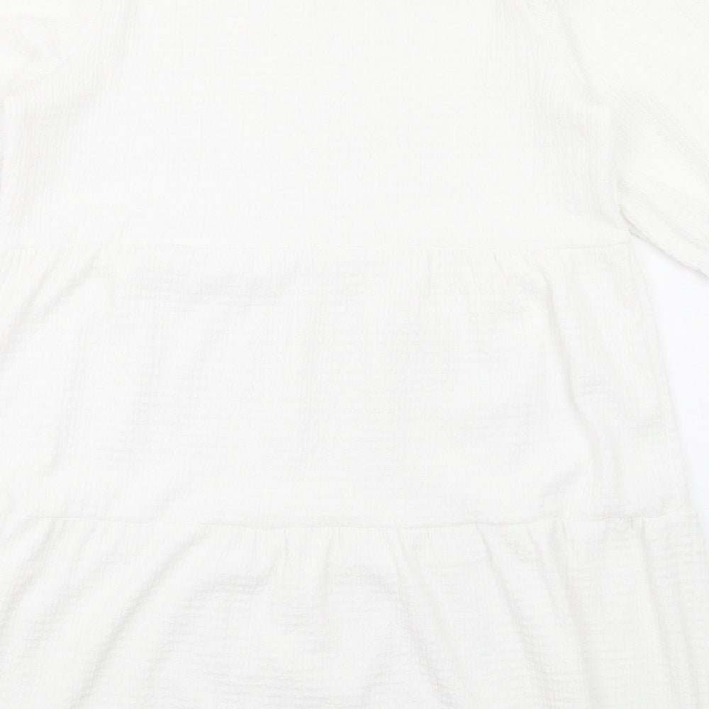 Apricot Womens White Polyester Ball Gown Size 14 Round Neck Pullover